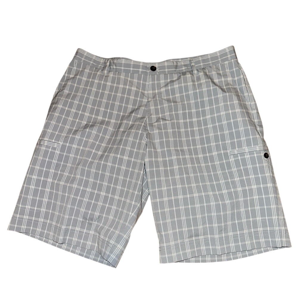 Adidas Mens Plaid Golf Shorts Size 38 Grey White Lightweight Cargo Pockets